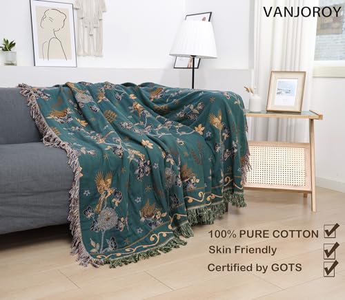Beige 100% Organic Cotton Throw Blanket 80" x 90" J90993