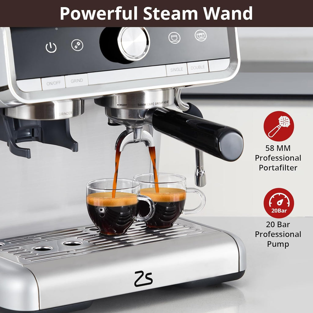 Stainless Steel Espresso Machine 20 Bar Pressure with Milk Frother 2.8l Water Tank G3302