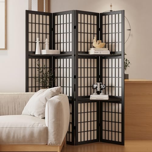 66.9Inch Tall Folding Wood Screen (4Panels, Black) Q97199