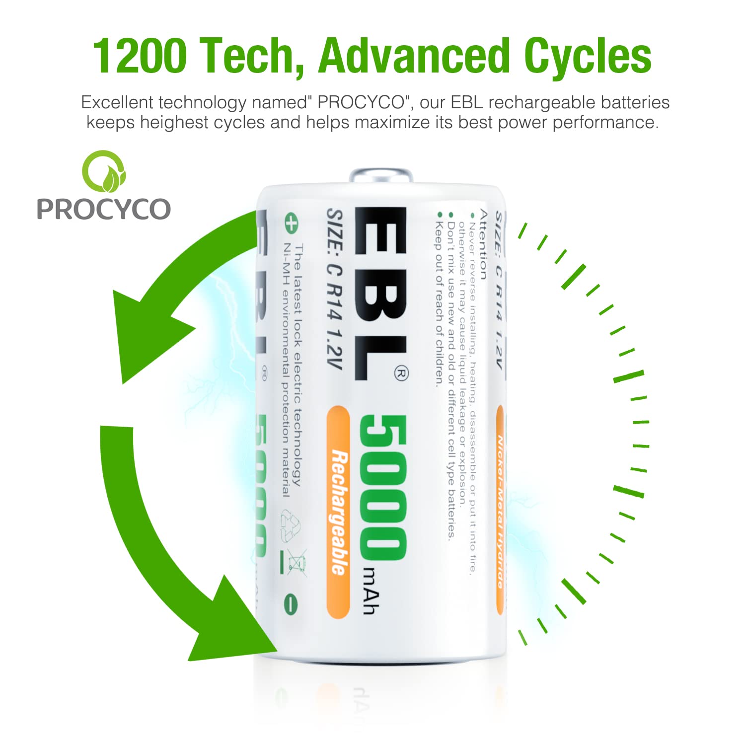 Pack of 4 Rechargeable C Batteries 5000mAh Ni-MH L9989