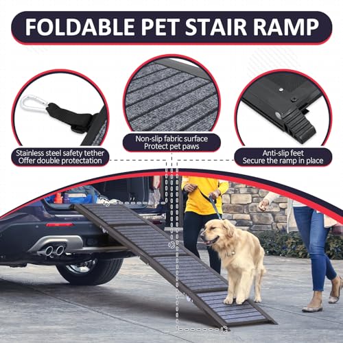 67" Foldable Dog Ramp with Non-Slip Rug Surface A509