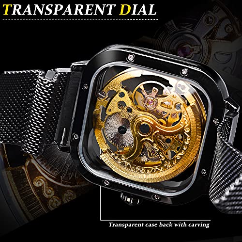 Golden Automatic Mechanical Wrist Watch with Stainless Steel Transparent Dial T519