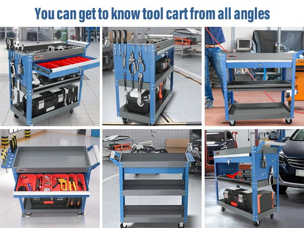 Tool Trolley with Hook, Non-slip Pearl Set, Ergonomic Handles, Rubber Brake Wheels K557
