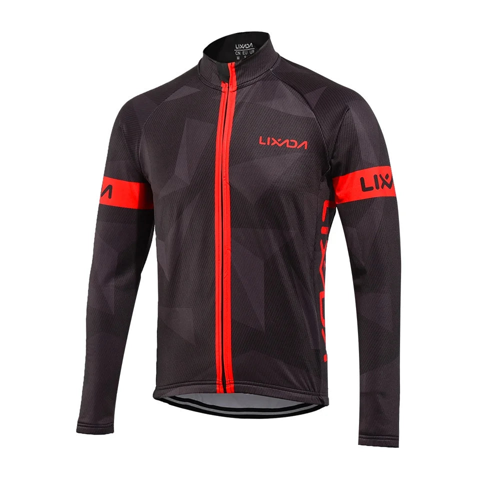 Men's Thermal Fleece Cycling Clothing Set - Long Sleeve Jacket & Windproof Padded Pants K371219