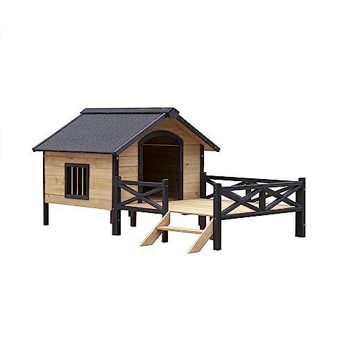 Large Wooden Dog Kennel with Porch C46625
