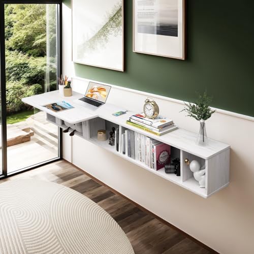 70'' Wall Mounted Desk with Storage Shelves Dark Grey D954