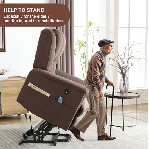 Power Lift Chair with Heat and Massage, Electric Wooden Frame Recliner Chair with Side Pocket, USB Charge Port N2575