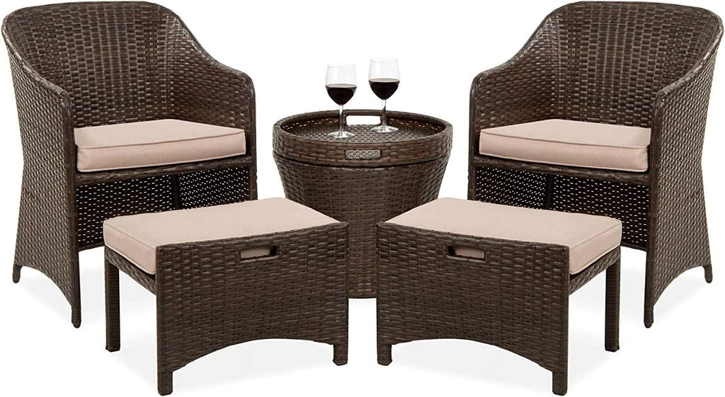 5-Piece Wicker Outdoor Patio Furniture Set with Storage Table I703861
