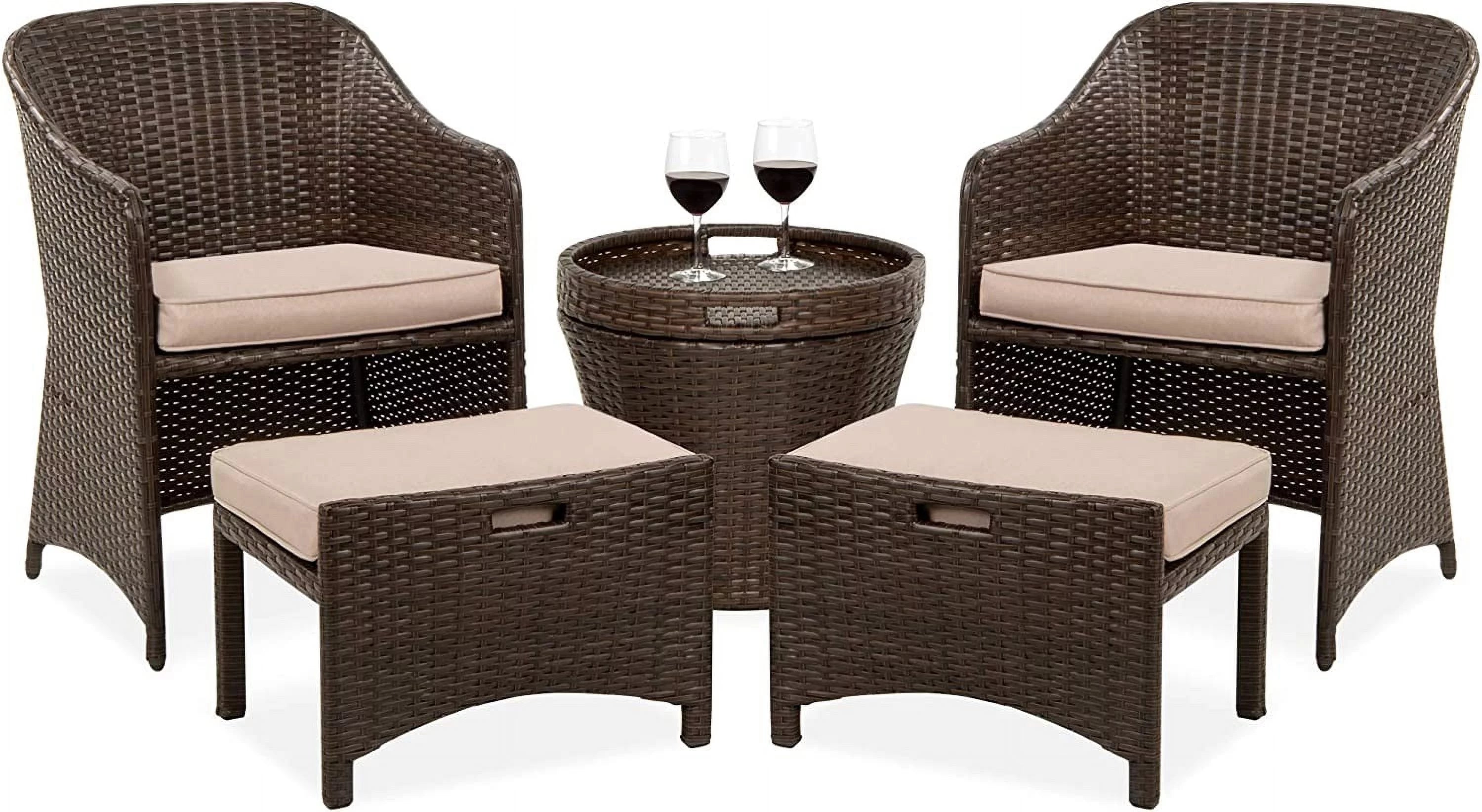 5-Piece Wicker Outdoor Patio Furniture Set with Storage Table I703861