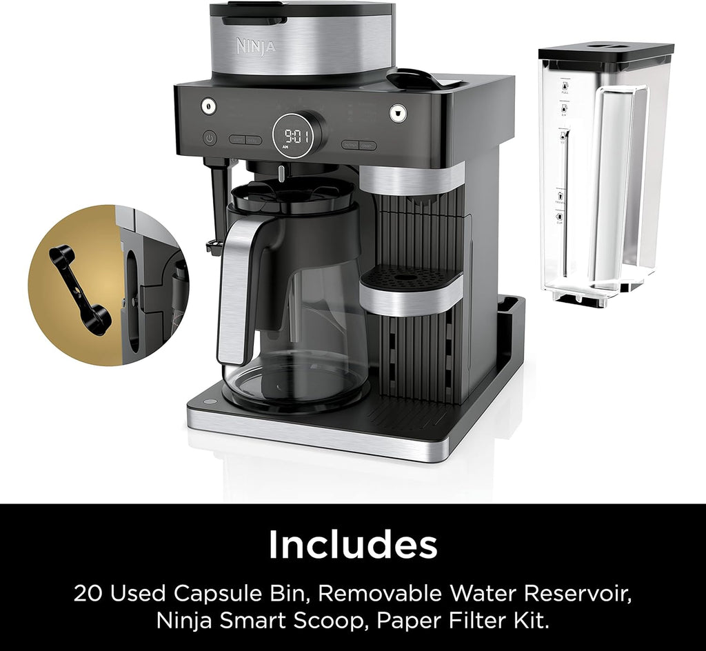 Black and Stainless Steel Espresso & Coffee System, 12-Cup Carafe, Built-in Frother D322402