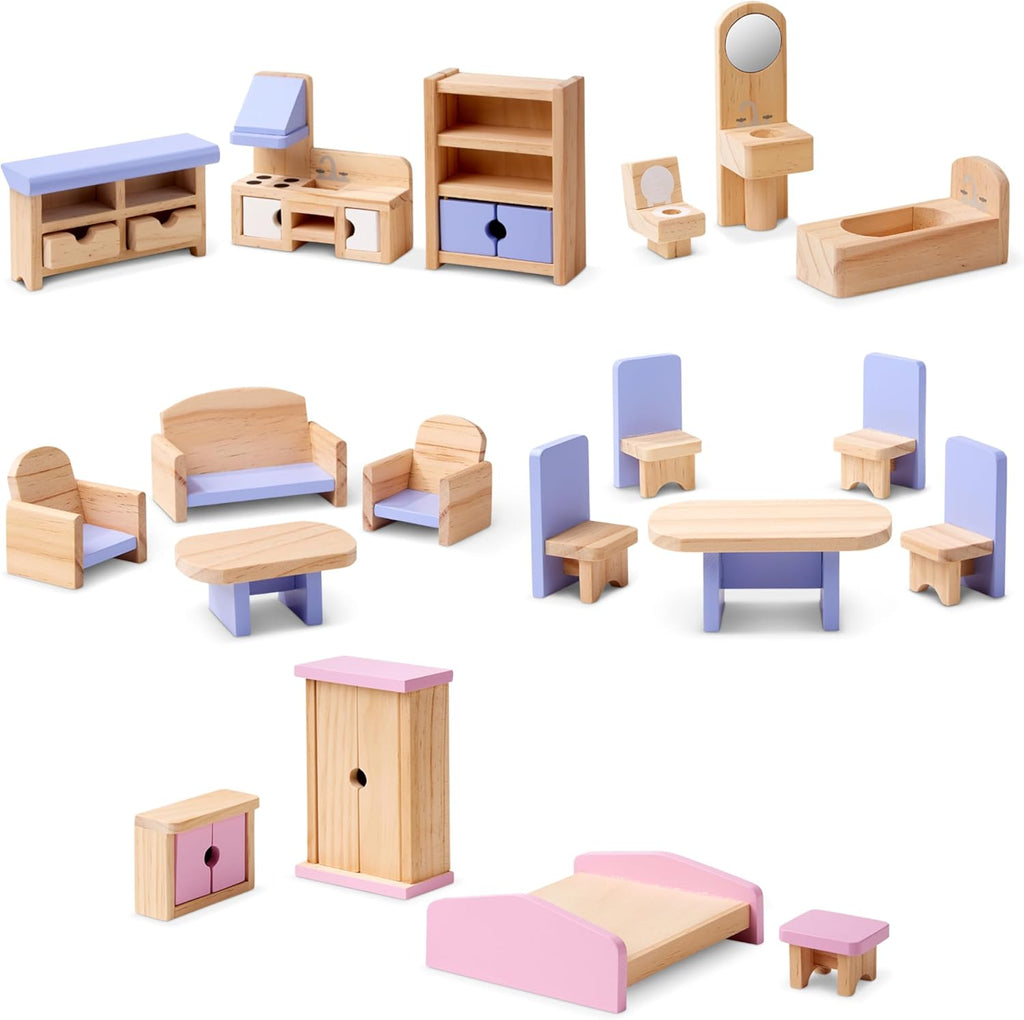 White 19 pcs Wooden Dollhouse P780
