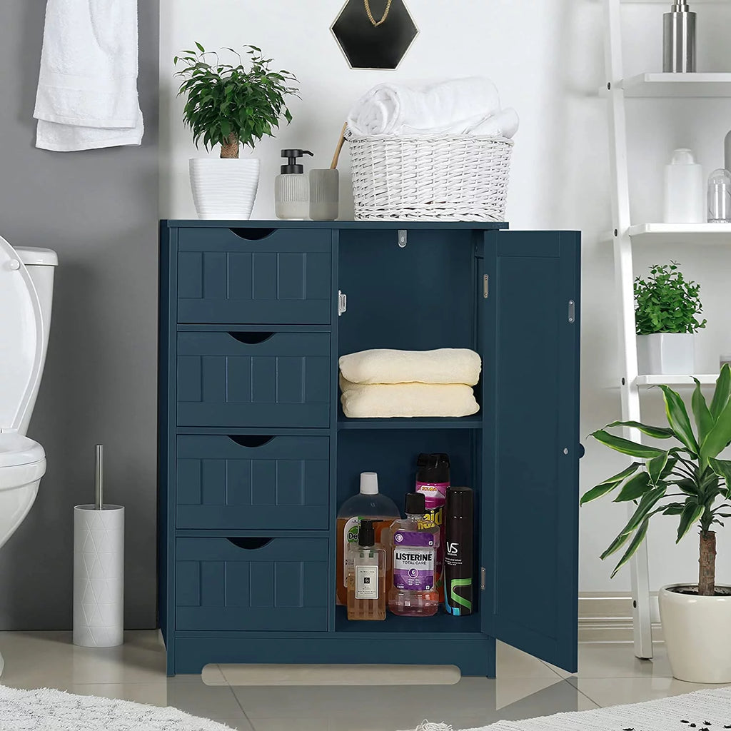 Blue 4 Drawer Storage Cabinet with Cupboard G667
