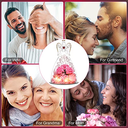 Preserved Flower Three Real Roses in Glass Angel Figurines Pink Z69157