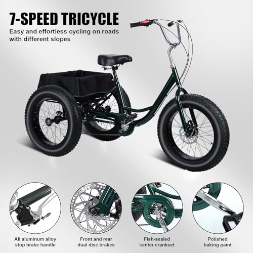 20 Inch 7 Speed 3 Wheel Tricycle with Basket Double Disc Brake K25225