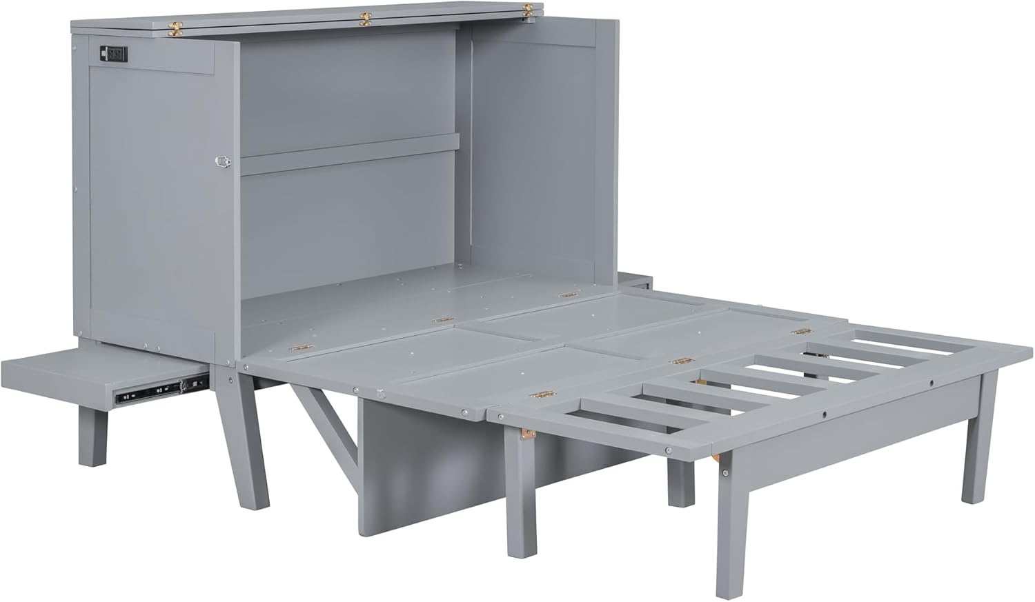 Gray Full Size Murphy Wall Bed with Cabinet J8399