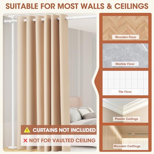 Black Heavy Duty Tension Rod Room Divider Curtain Rod, Adjustable 4-10ft(H) 28-70inch(W) B47818
