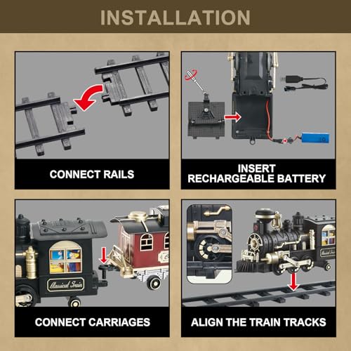 Remote Control Steam Locomotive Toy Train with Smoke, Lights, Sound & Tracks J3276