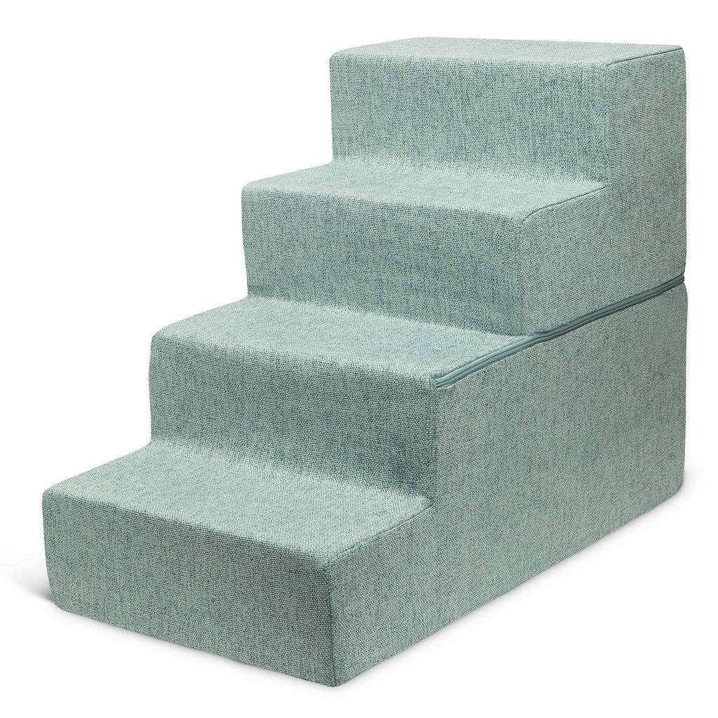 4-Step Pale Teal Linen Dog Cat Stairs R70117