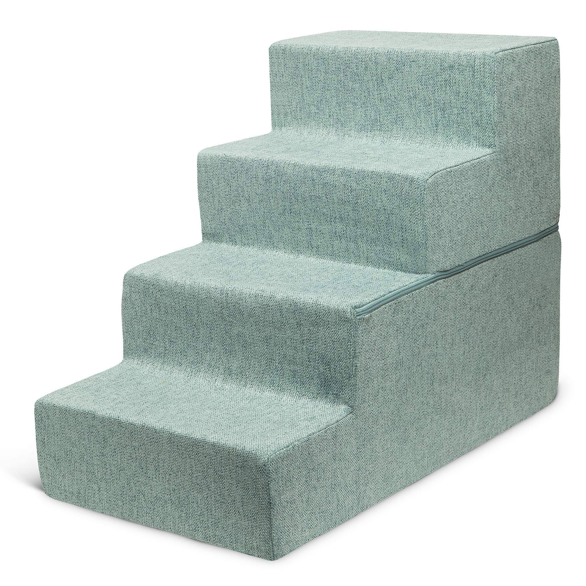 4-Step Pale Teal Linen Dog Cat Stairs R70117