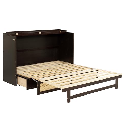 White Queen Murphy Bed with Desk and Shelves M1979