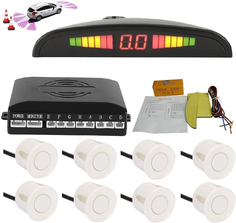 8 Reversing Sensors Kit with Front and Rear Alarm Buzzer LED Display White Pack of 2 G29518