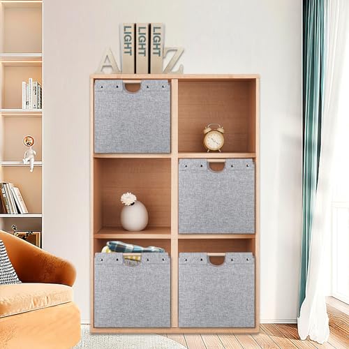 4 Pack Beige Fabric Storage Cubes with Wooden Handles G9048