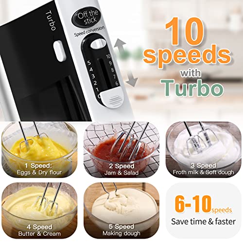 600W 10 Speed Handheld Electric Mixer with Beaters Dough Hooks I671972