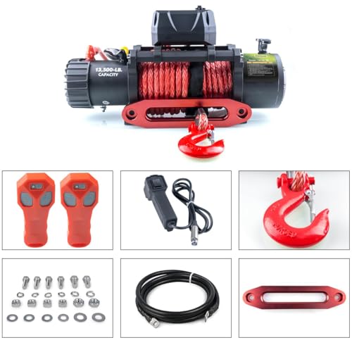 13500lb Waterproof Electric Synthetic Rope Winch with Hawse Fairlead K362484