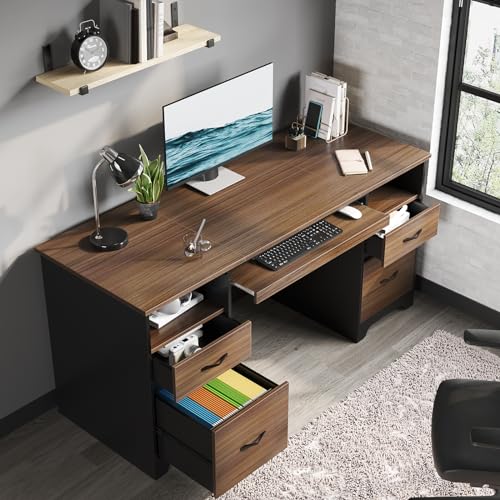 59" Computer Desk with 4 Drawers and File Drawer N74399