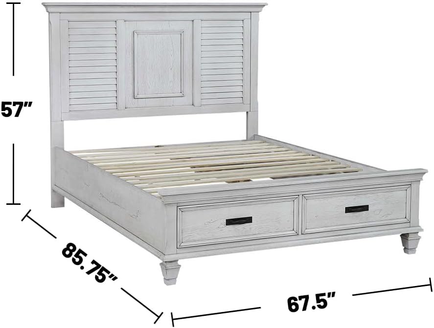 Queen Bed 4-Piece Set, Distressed White K73077