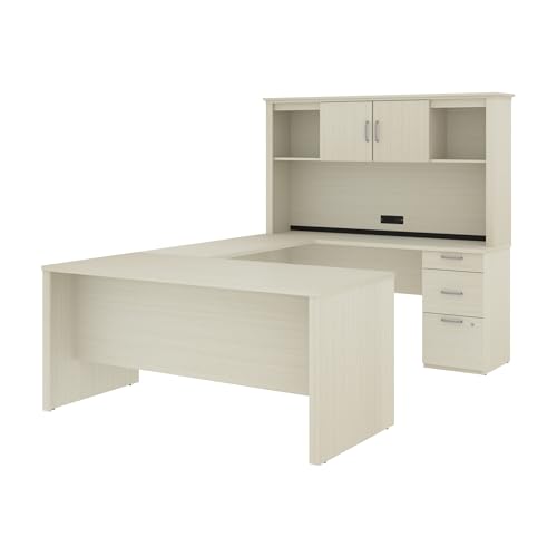 Bark Grey Executive Office Desk with Pedestal and Hutch B938199