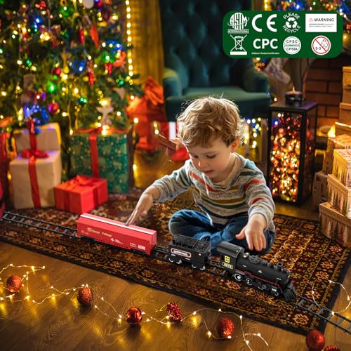 Electric Train Set with Smoke, Lights & Sound, Steam Locomotives, Cars and Tracks P3798