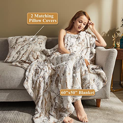 Marble Light Grey 50x60 Faux Fur Throw Blanket S4601