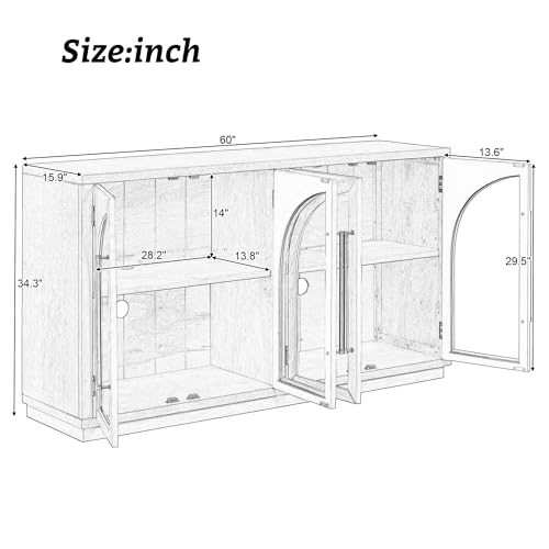 Navy Blue 60-Inch Glass Doors Sideboard with Adjustable Shelves U252
