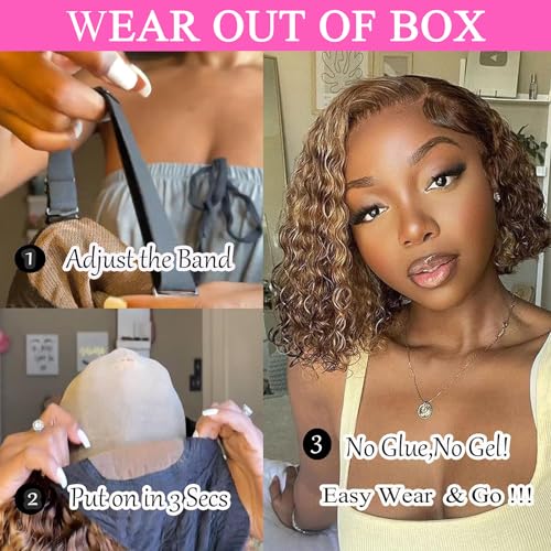 Deep Wave Curly Bob Lace Front Wig Human Hair 4x4 Lace Closure 180% Density 12in J3660