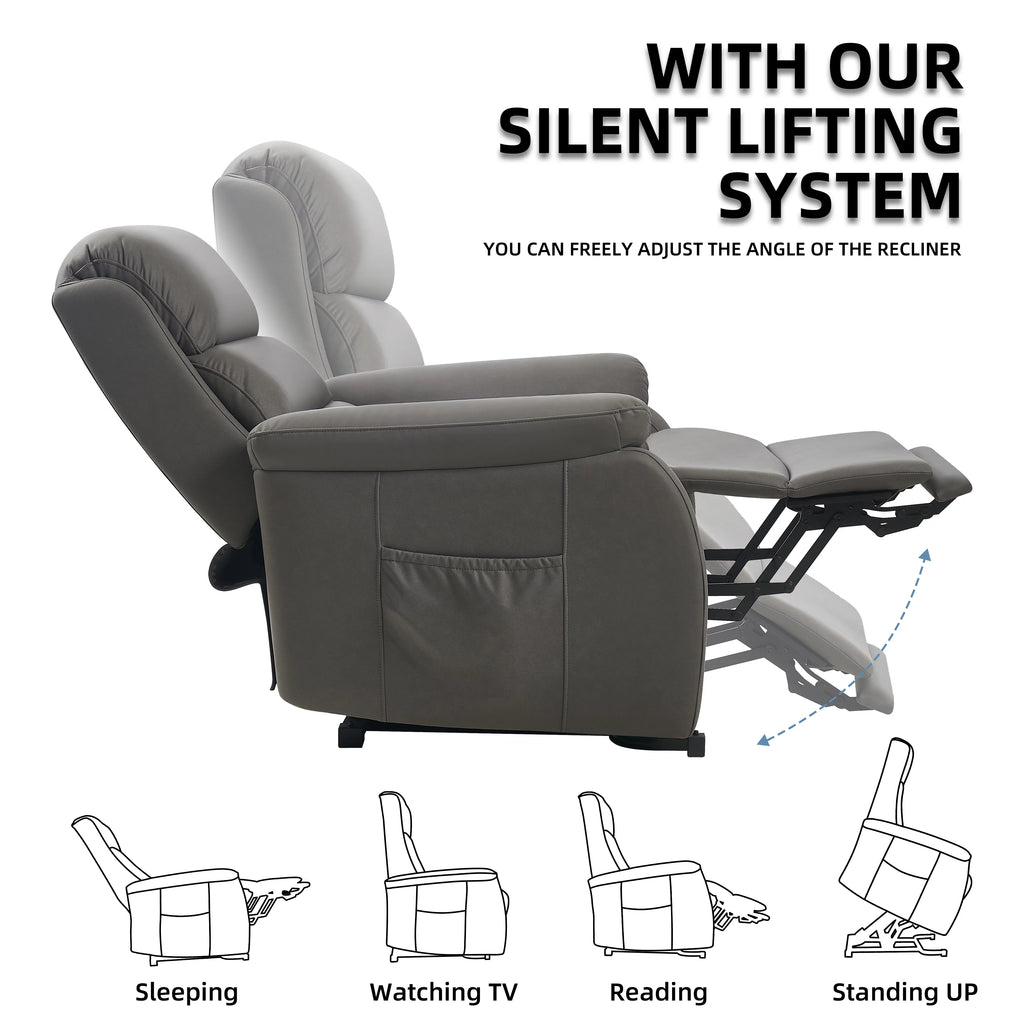 Large Power Lift Recliner with Massage and Heat, Fabric (Darkgrey) T5438
