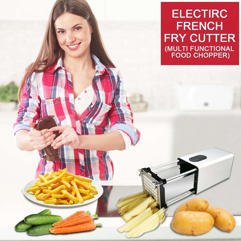 Electric French Fry Cutter Stainless Steel with 1/2-Inch & 3/8-Inch Blade E8646