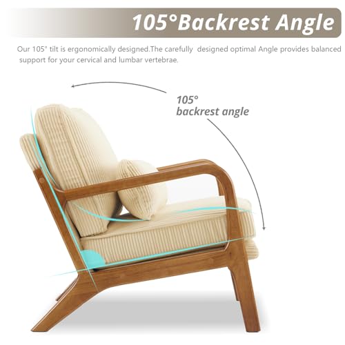 Linen White Accent Chair with Pillow Solid Wood Frame I626