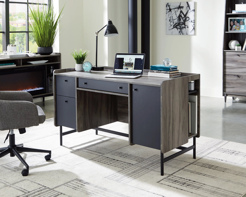 Jet Acacia Finish Double Pedestal Home Office Desk with Storage P87823
