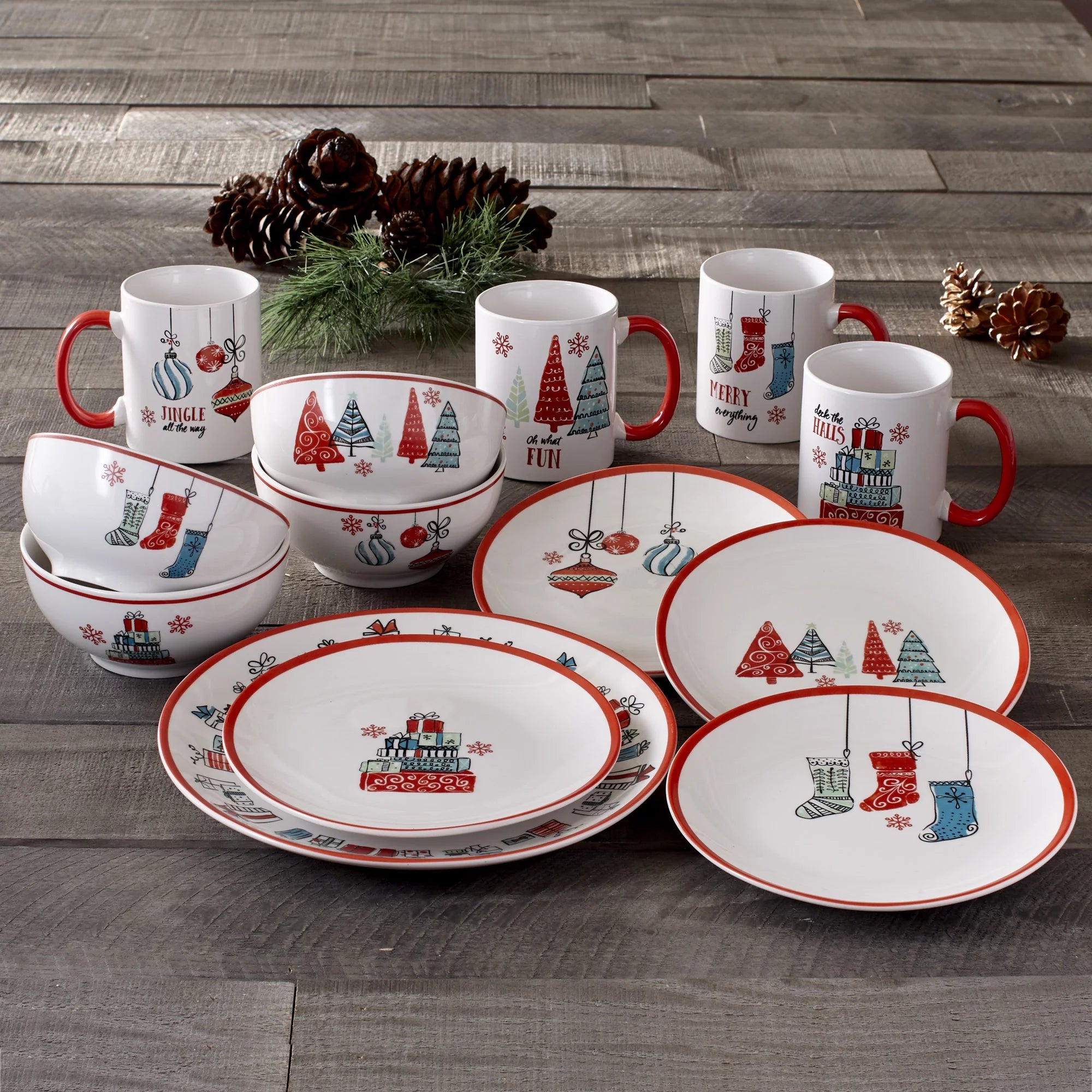 16-Piece White Porcelain Christmas Dinnerware Set R214243