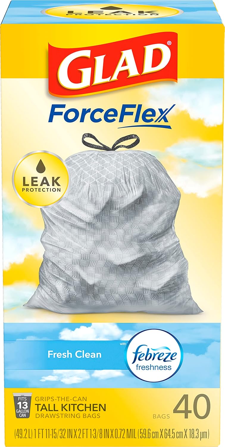 13 Gal Tall Kitchen Drawstring Garbage Bags, 40 Ct N605718