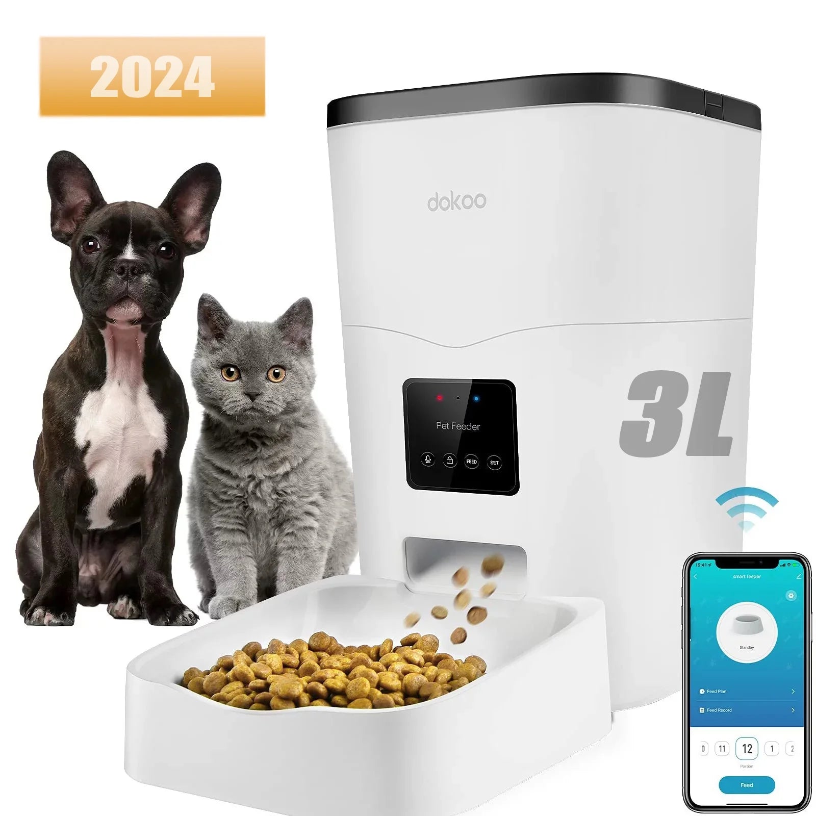 Large Capacity Smart Pet Feeder 3L Auto Dog Food Dispenser with Timer Setting Voice Recorder App Control K635215