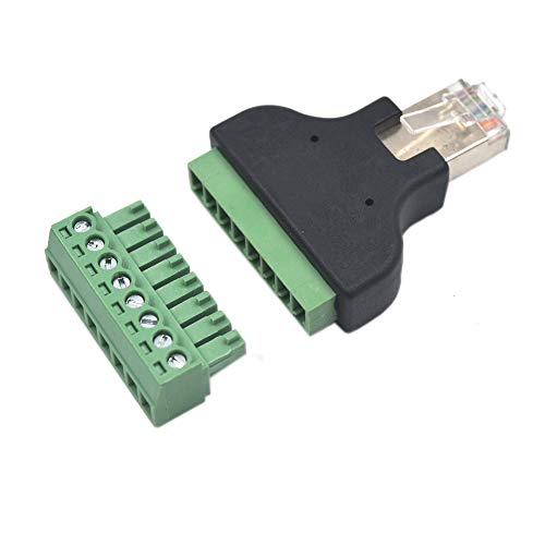 2-pack RJ45 Ethernet 8P8C Male to AV 8 Pin Screw Terminal Adapter Block Plug T3448