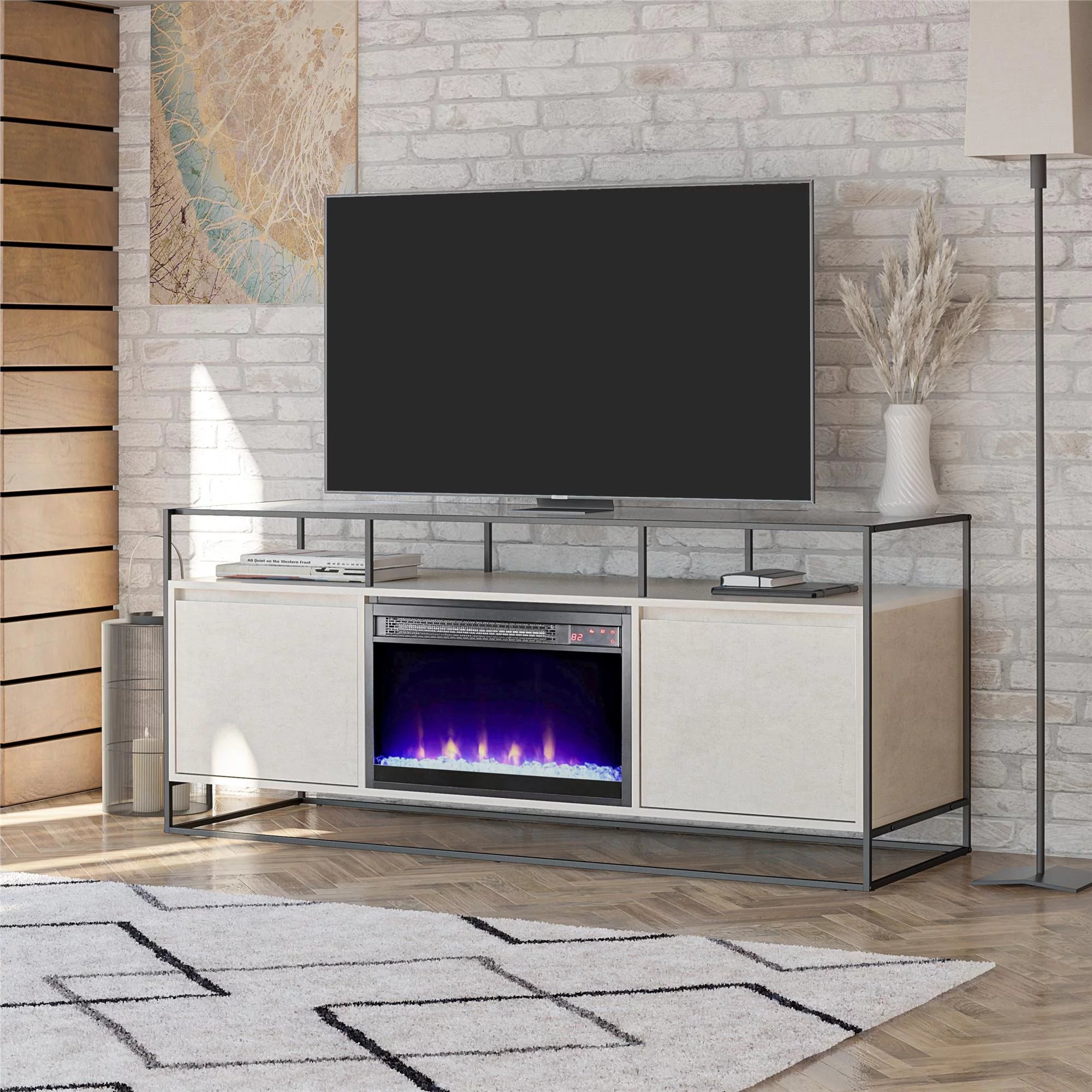 Plaster TV Stand with Electric Fireplace S8933