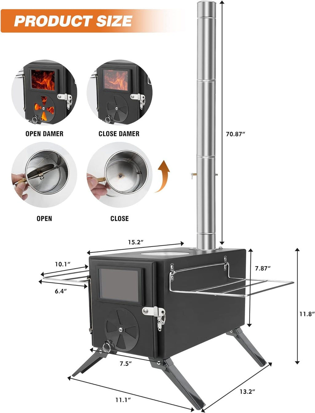 Portable Wood Burning Stove with Chimney Pipes A53595