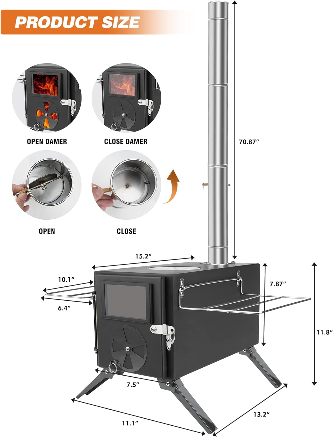 Portable Wood Burning Stove with Chimney Pipes A53595
