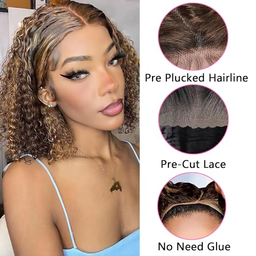 Deep Wave Curly Bob Lace Front Wig Human Hair 4x4 Lace Closure 180% Density 12in J3660