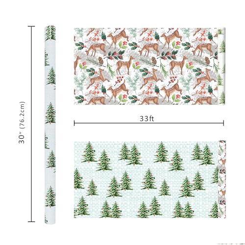 Reversible Kraft Christmas Wrapping Paper - Jumbo Roll - 30 Inch X 33 Feet - Vintage Trucks Design D8251
