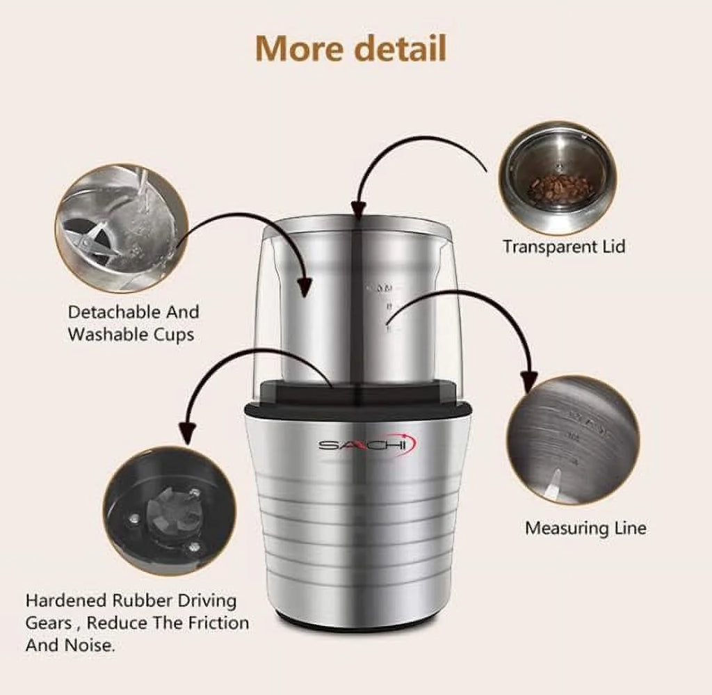 Electric Coffee Grinder with 2 Stainless Steel Blades Removable Bowls J613