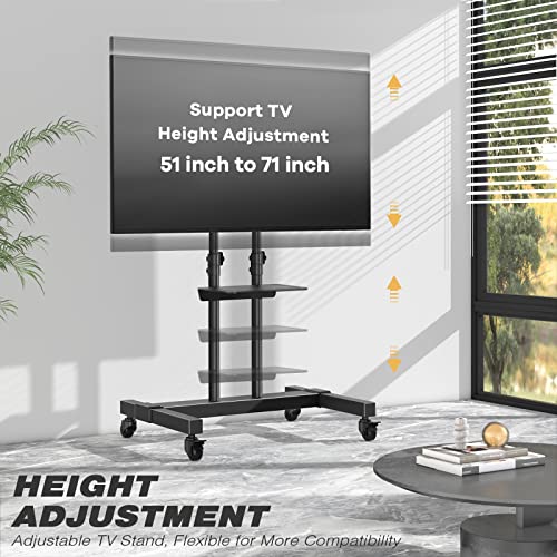 White Rolling TV Stand with Lockable Wheels Height Adjustable Shelf for 32-83 Inch TV Loading 110 lbs K7362